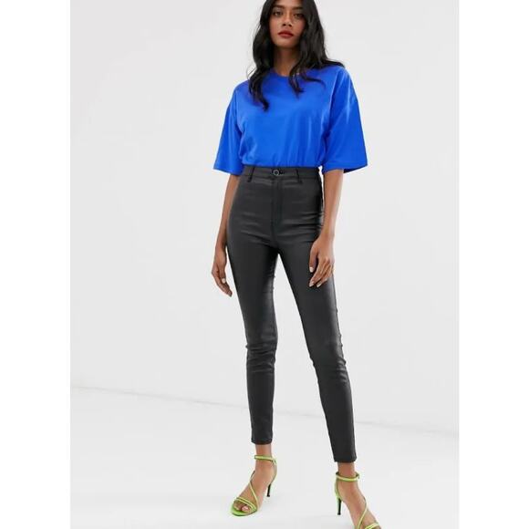 Stradivarius High Waist Coated Skinny Ankle Cropped Jeans Black size 10 - Picture 5 of 13